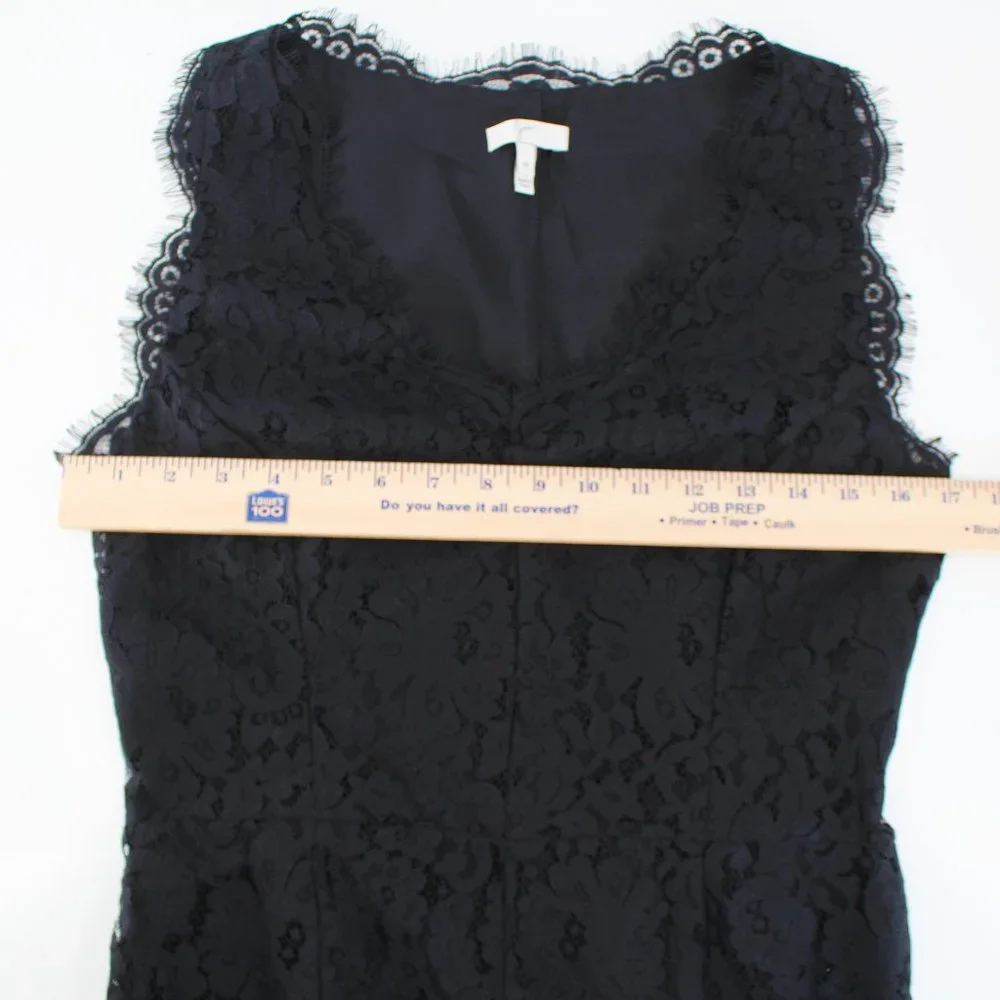 Joie Nikolina Dress Black Lace Sleeveless V Neck Scalloped Eyelash Trim SZ M - Picture 9 of 15